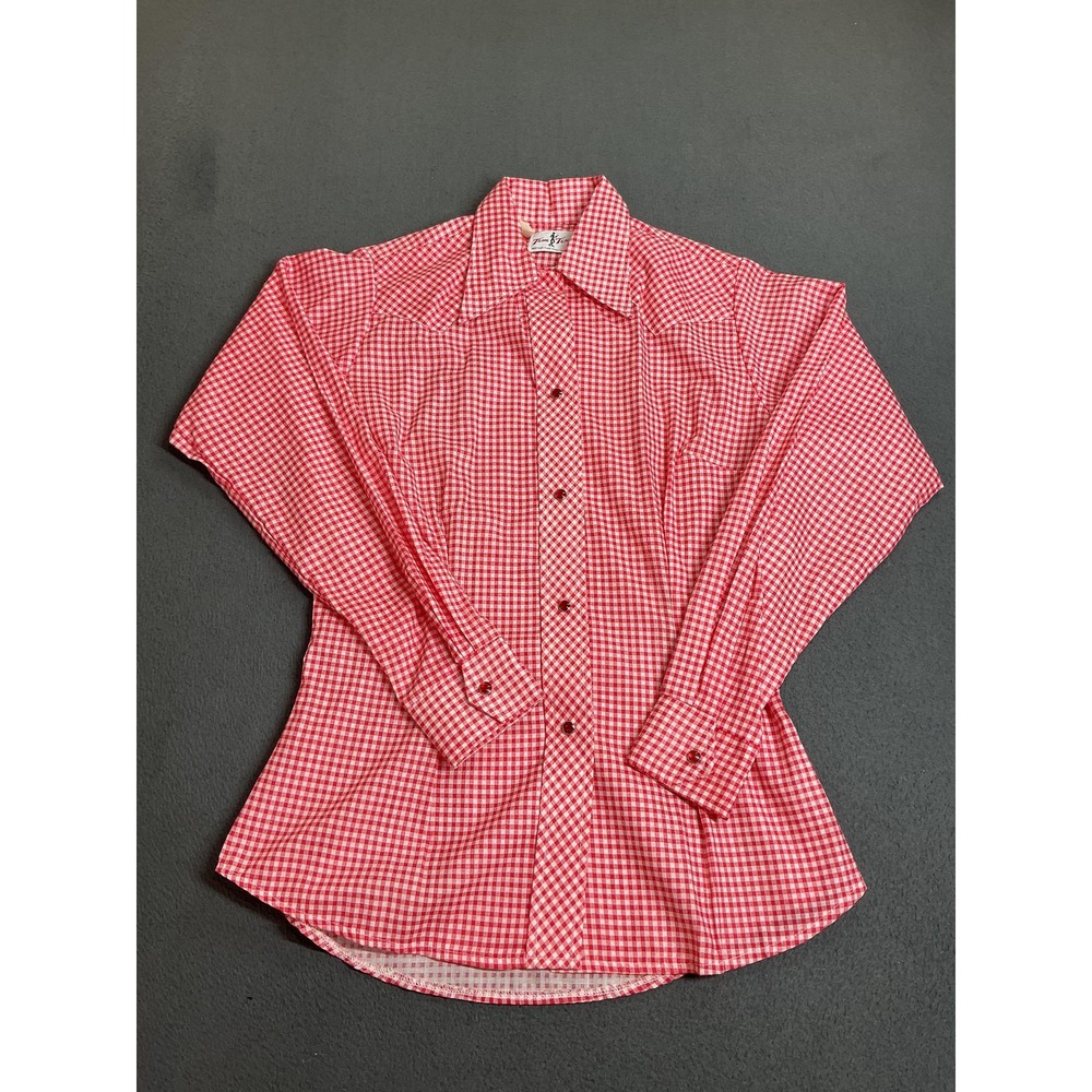 Tem Tex Shirt Womens 34 Red Check Button-Up Slim Fit Western Flair Top
